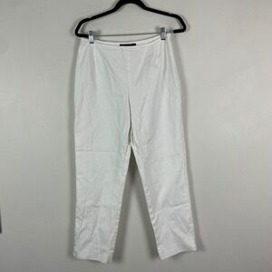 Lafayette 148 New York White Cotton Blend Cropped Pants 12 Career Minimalist